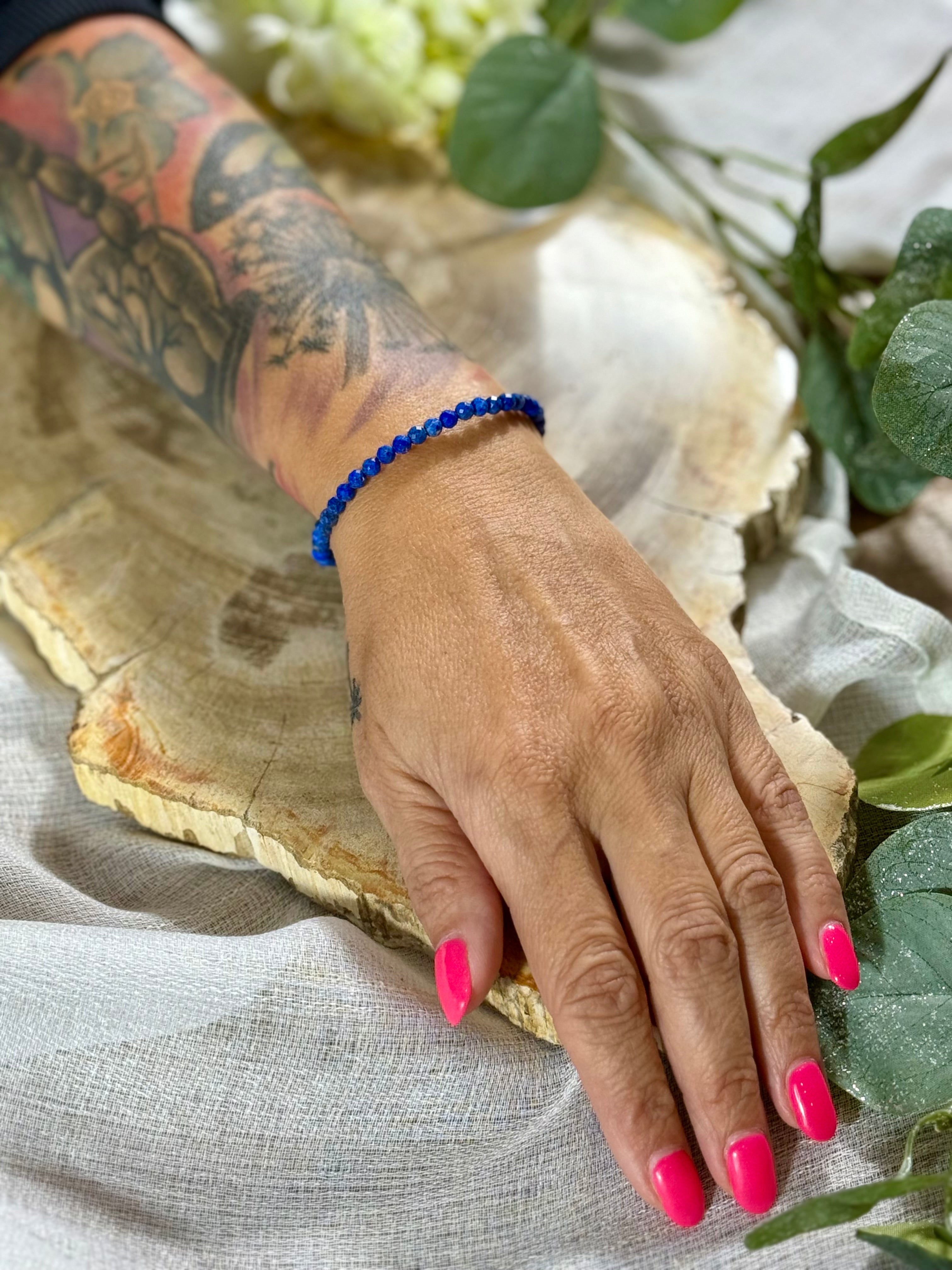 Lapislazuli | Armband (facettiert) mit runden Steinen (3mm)