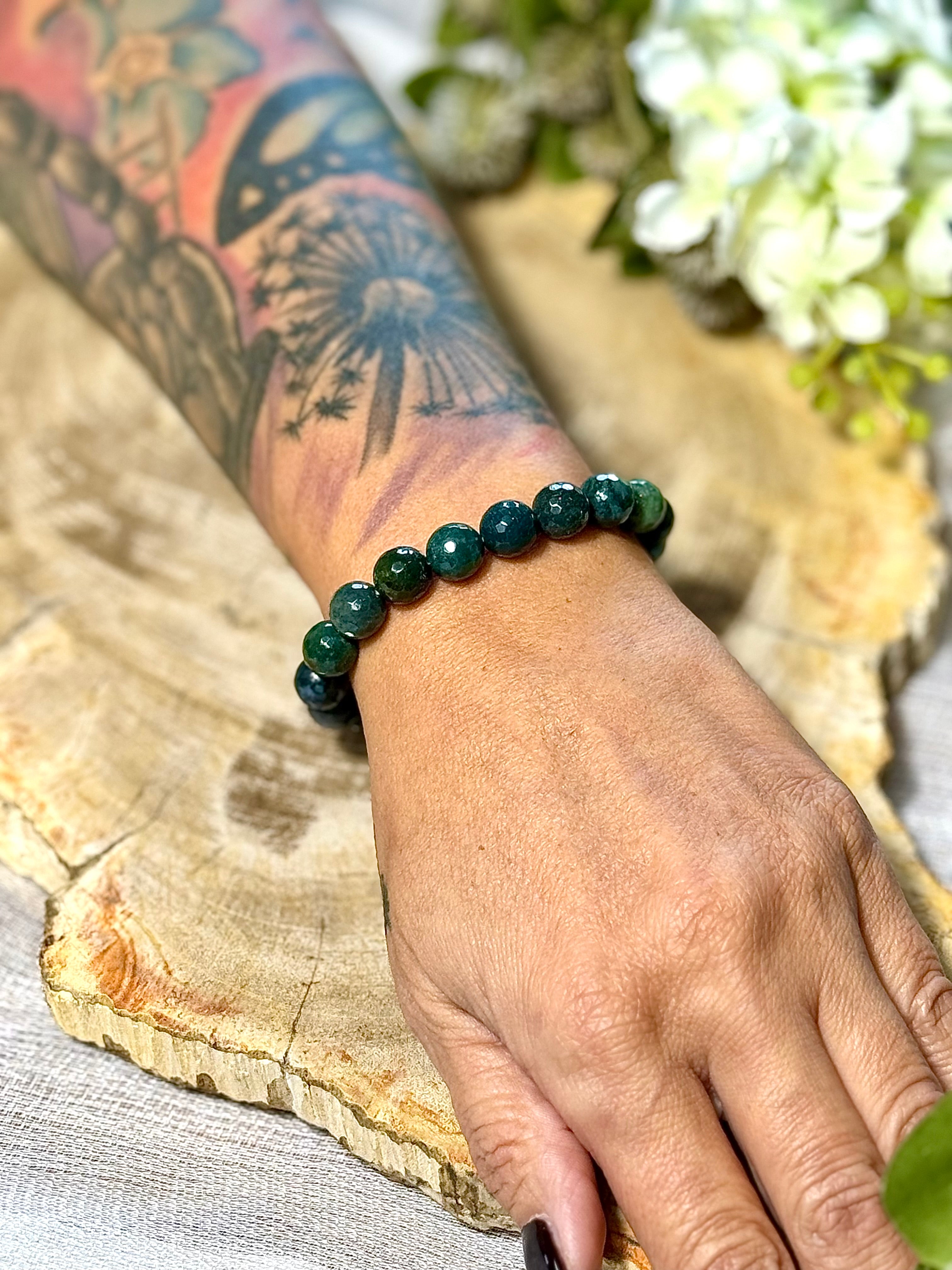 Moosachat | Armband (facettiert) mit dunklen & hellen Steinen (10mm)