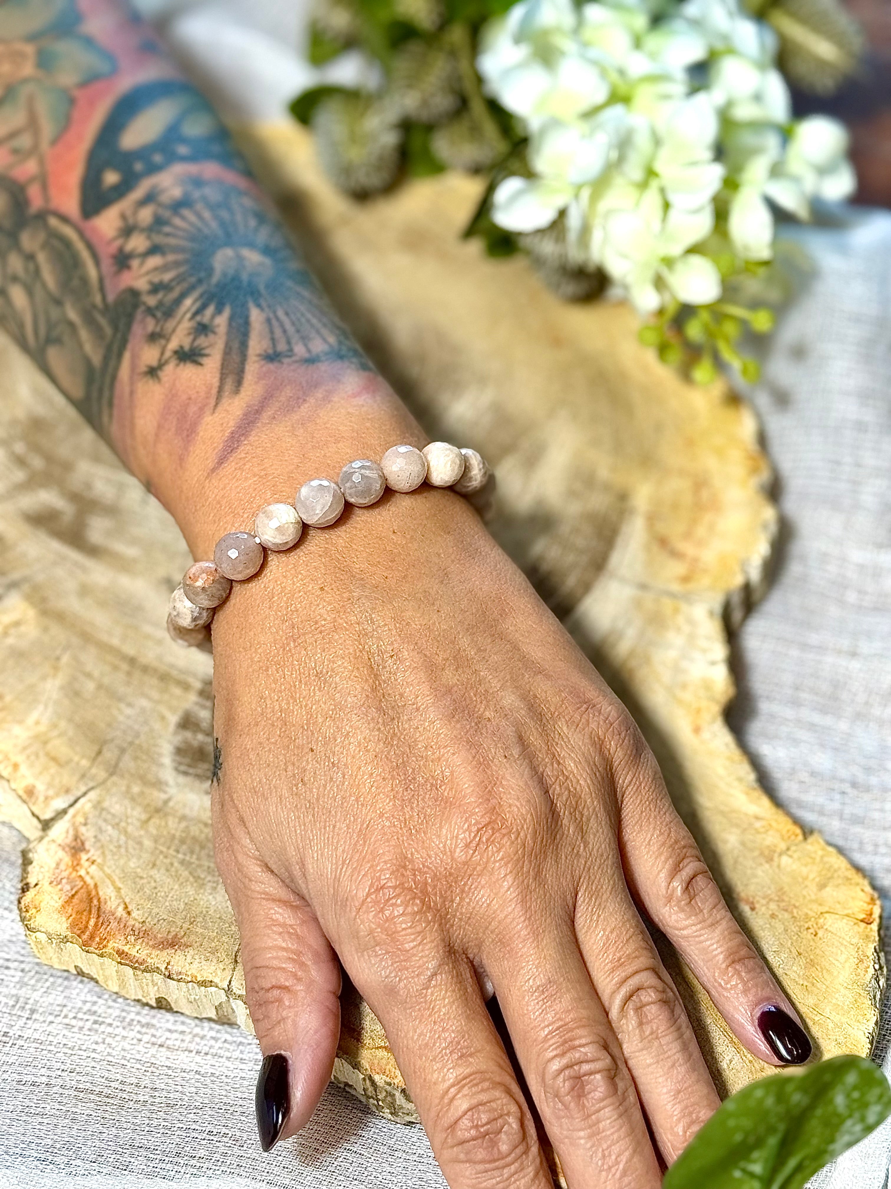 Mondstein braun | Armband (facettiert) mit runden Steinen (10mm)