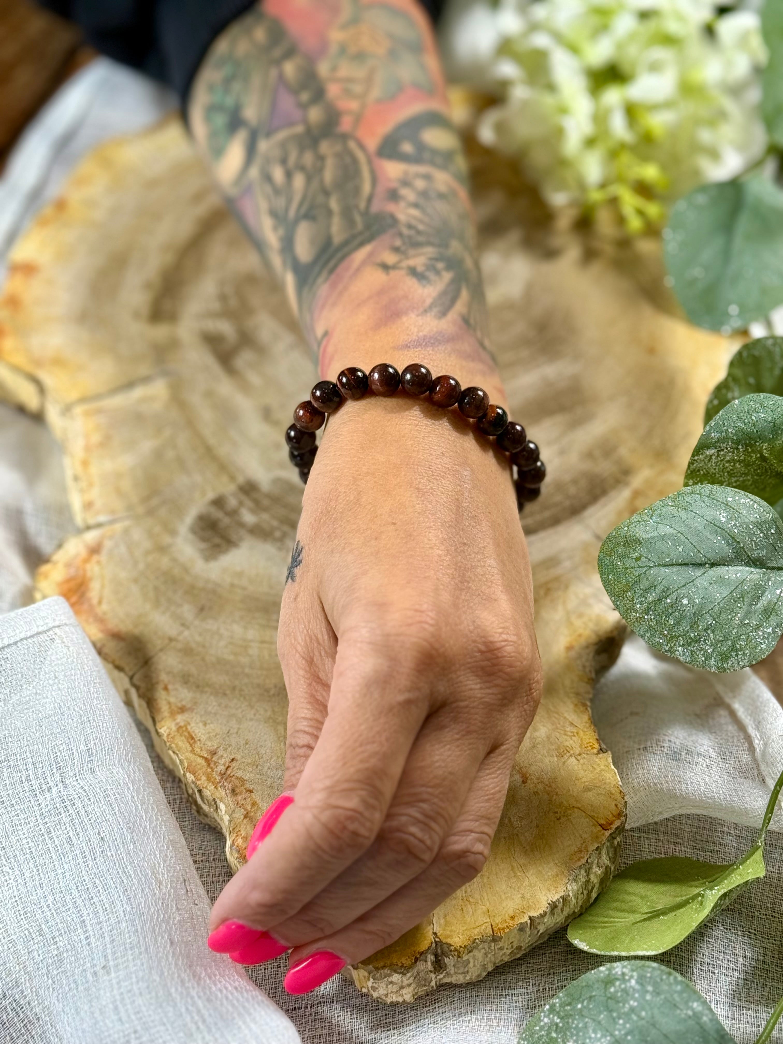 Rotes Tigerauge | Armband (rund) 8mm