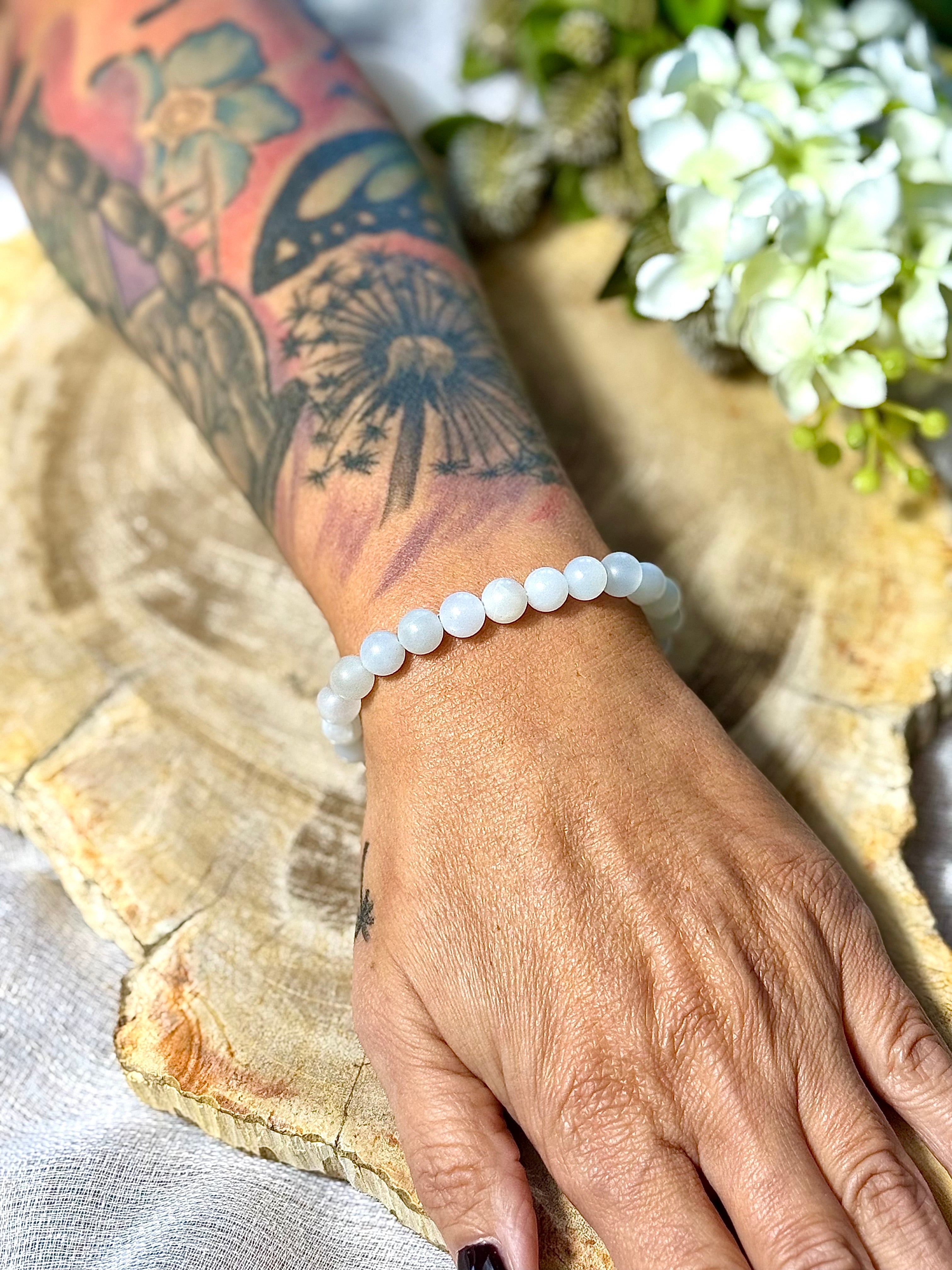 Weißer Mondstein | Armband rund (8mm) matt
