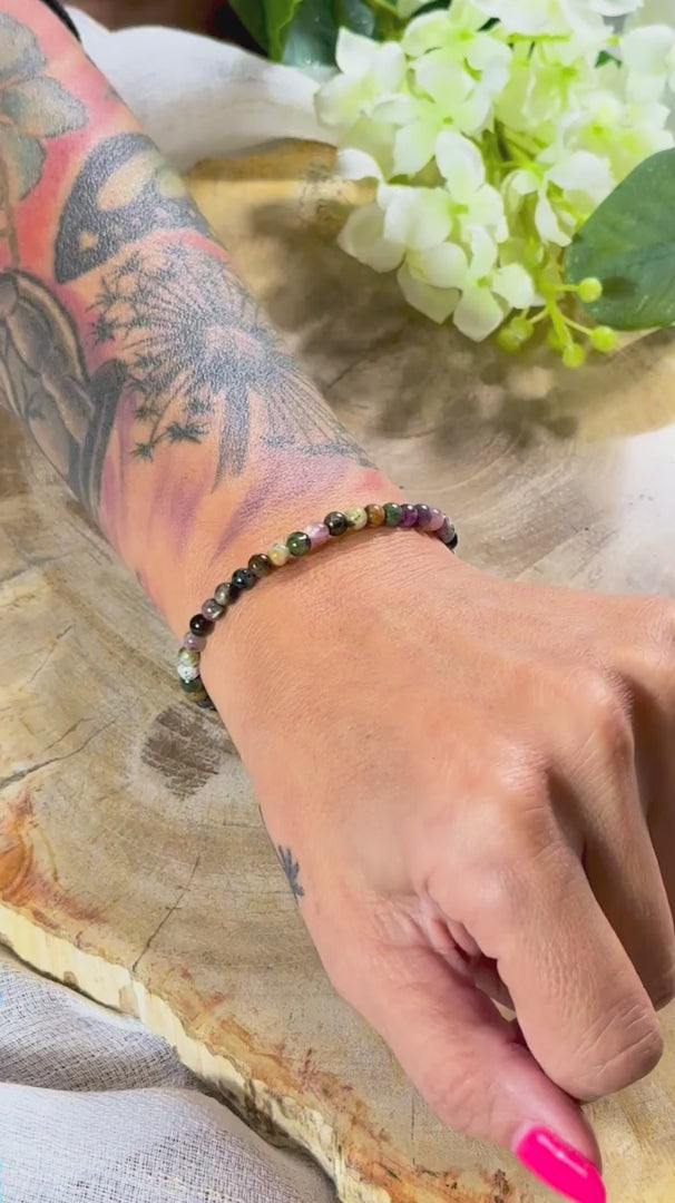 Bunter Turmalin | Armband (rund) mit kleinen Steinen (2mm)