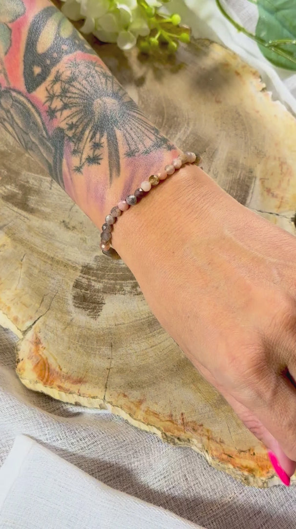 Mondstein braun | Armband (facettiert) mit runden Steinen (3mm)