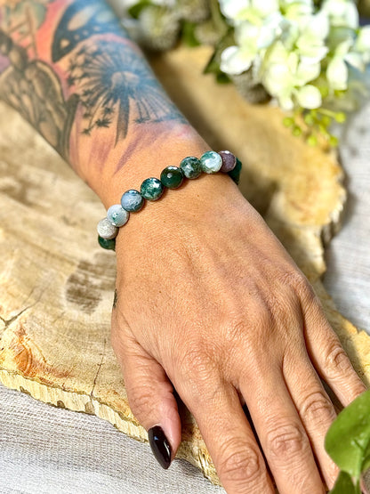 Bunter Achat | Armband (rund) 10mm facettiert