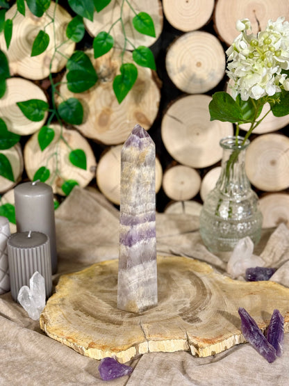 Fundstück Nr. 4 |  Chevron-Amethyst Freiform - aufrecht, echt, mit Spuren aus der Tiefe