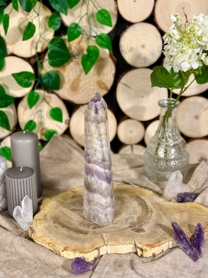 Fundstück Nr. 4 |  Chevron-Amethyst Freiform - aufrecht, echt, mit Spuren aus der Tiefe