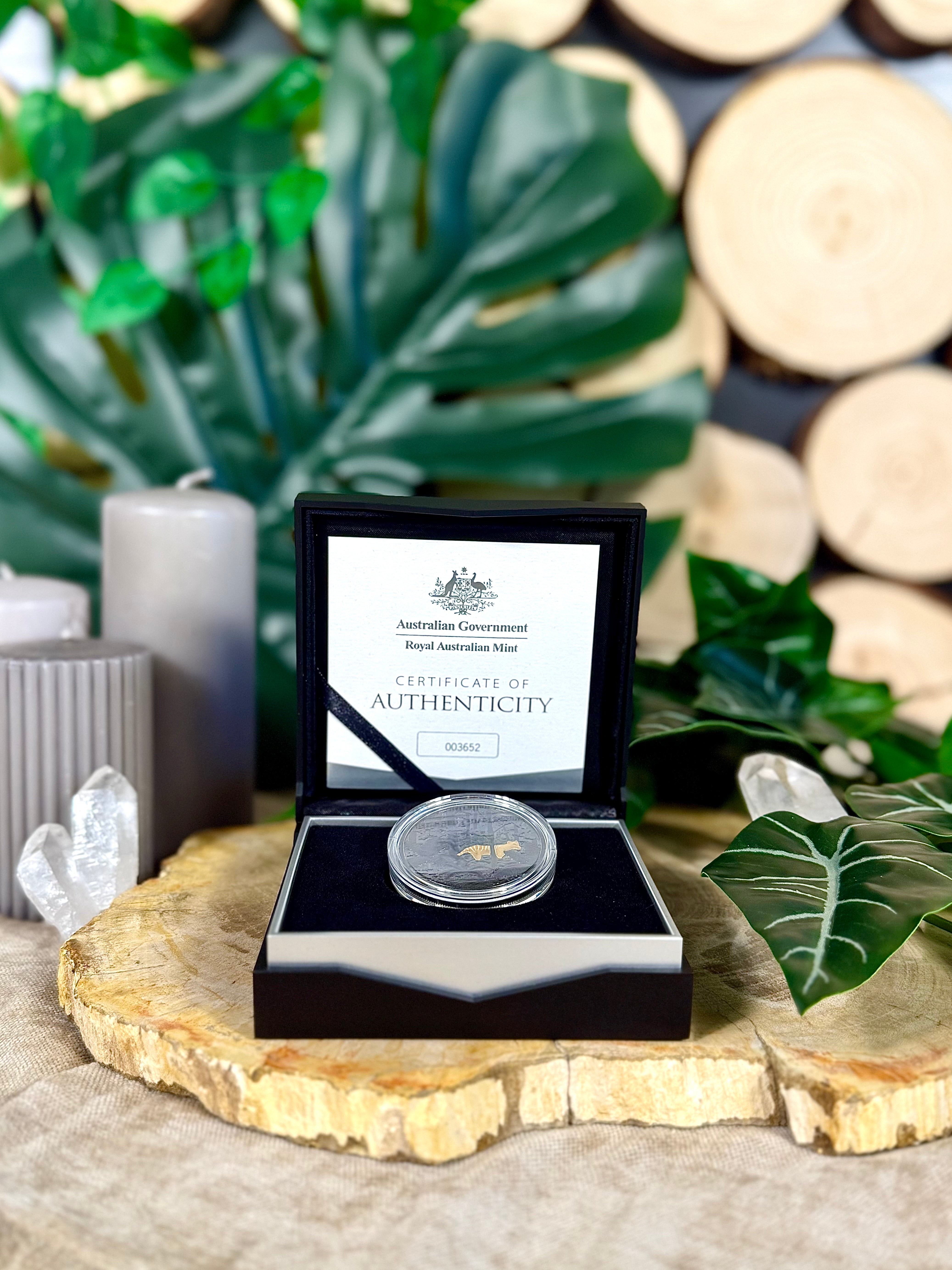 Fundstück Nr. 207 | Echoes of Australian Fauna - Tasmanischer Tiger | 1 oz Silber Münze