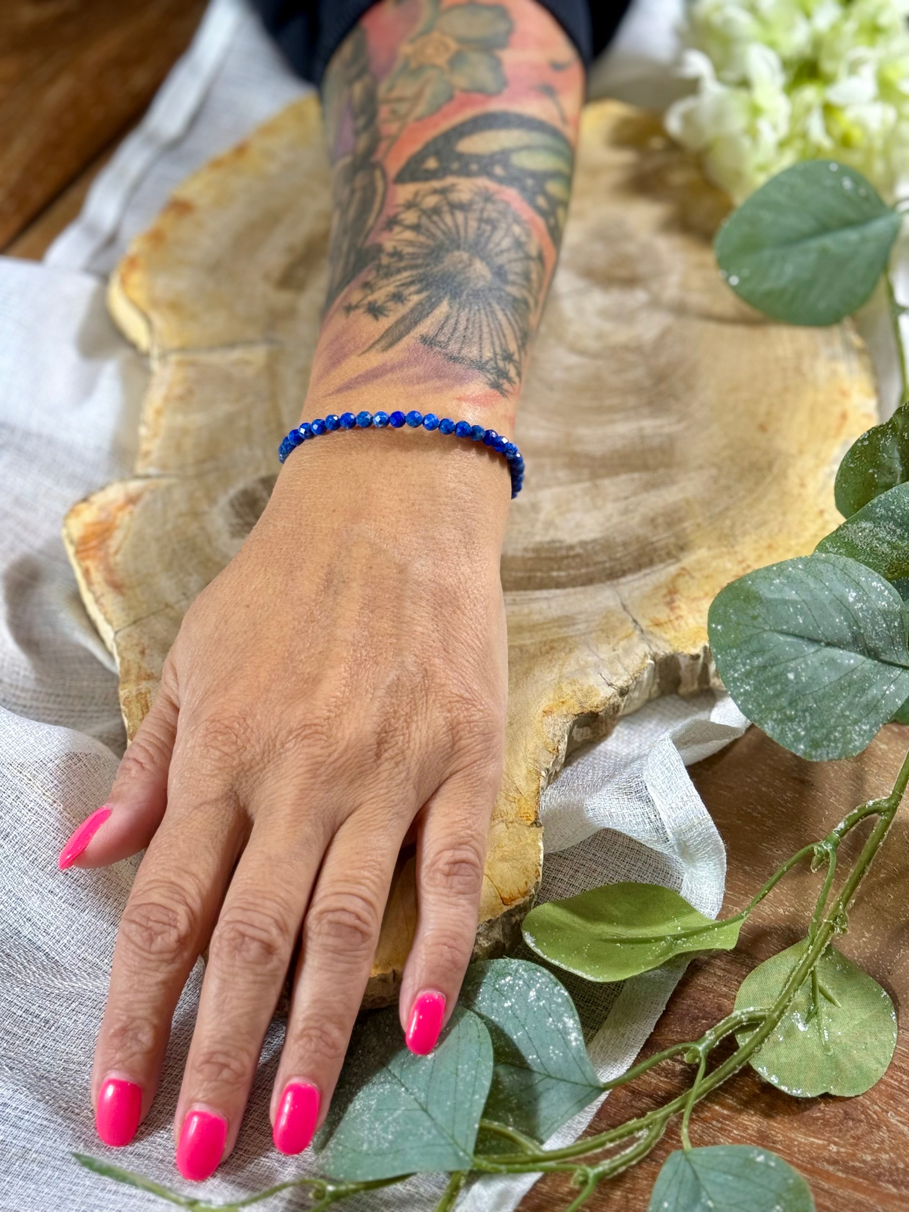 Lapislazuli | Armband (facettiert) mit runden Steinen (3mm)