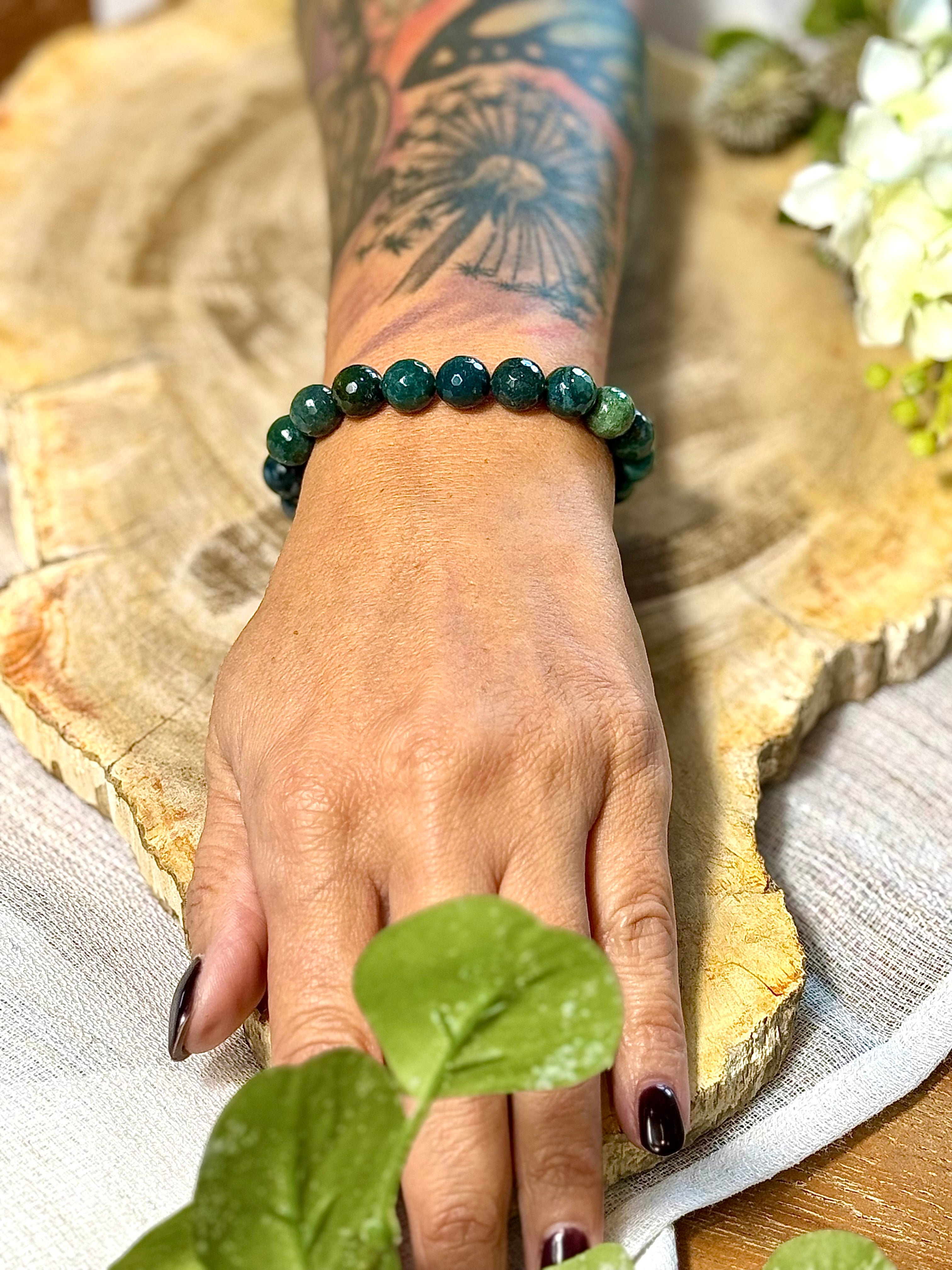 Moosachat | Armband (facettiert) mit dunklen & hellen Steinen (10mm)