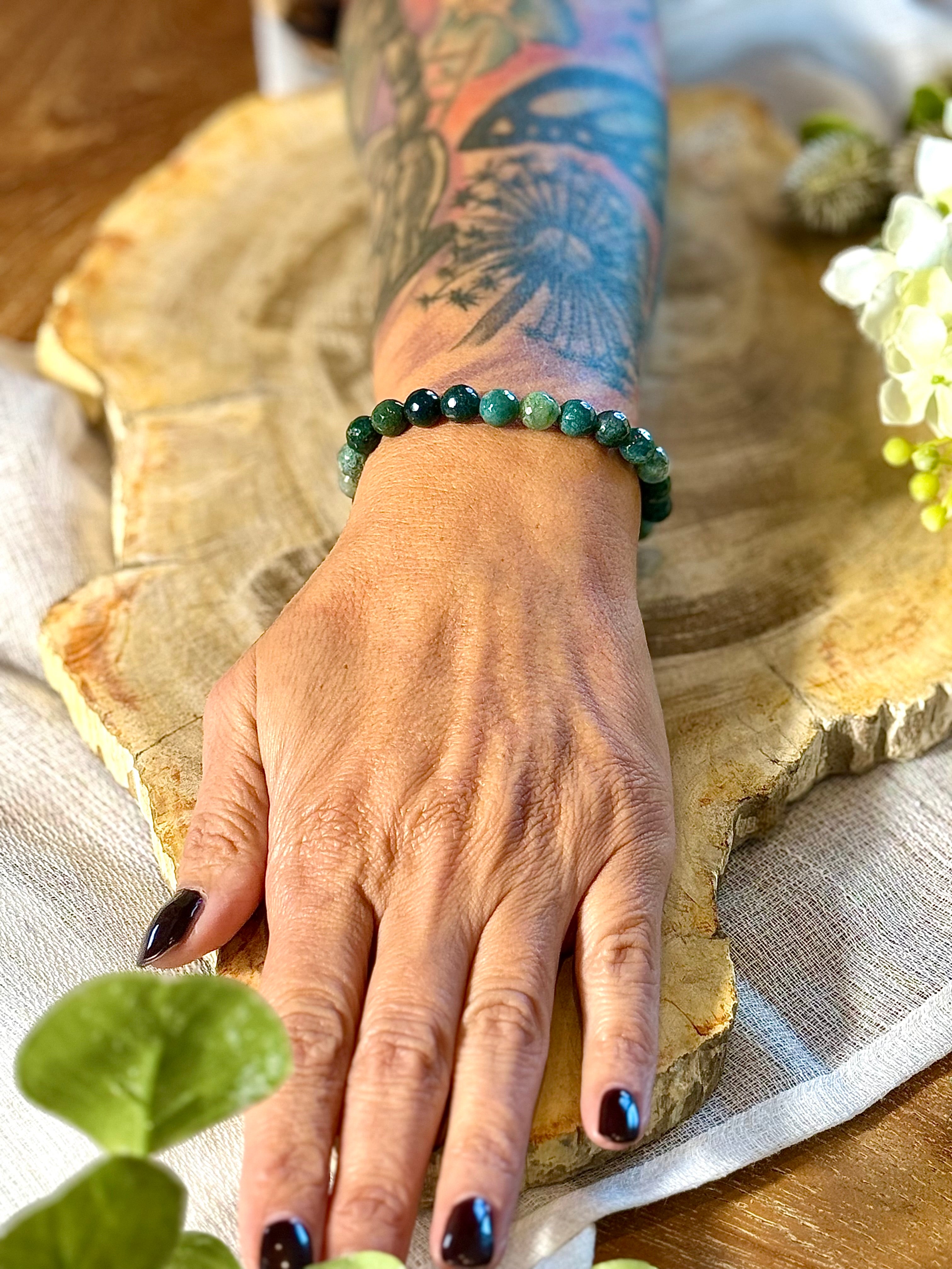 Moosachat | Armband (facettiert) mit dunklen & hellen Steinen (8mm)