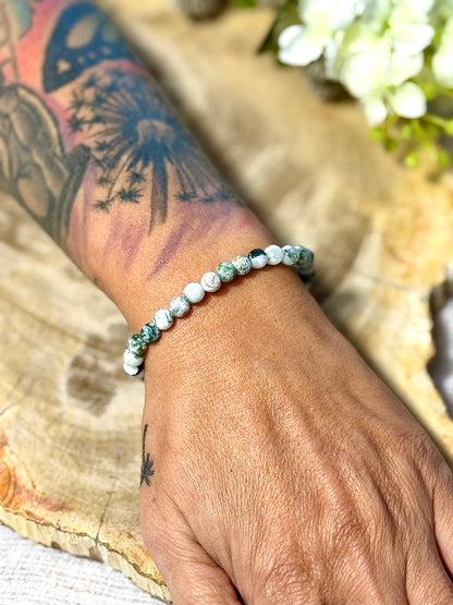 Moosachat | Armband (facettiert) mit hellen Steinen (6mm)