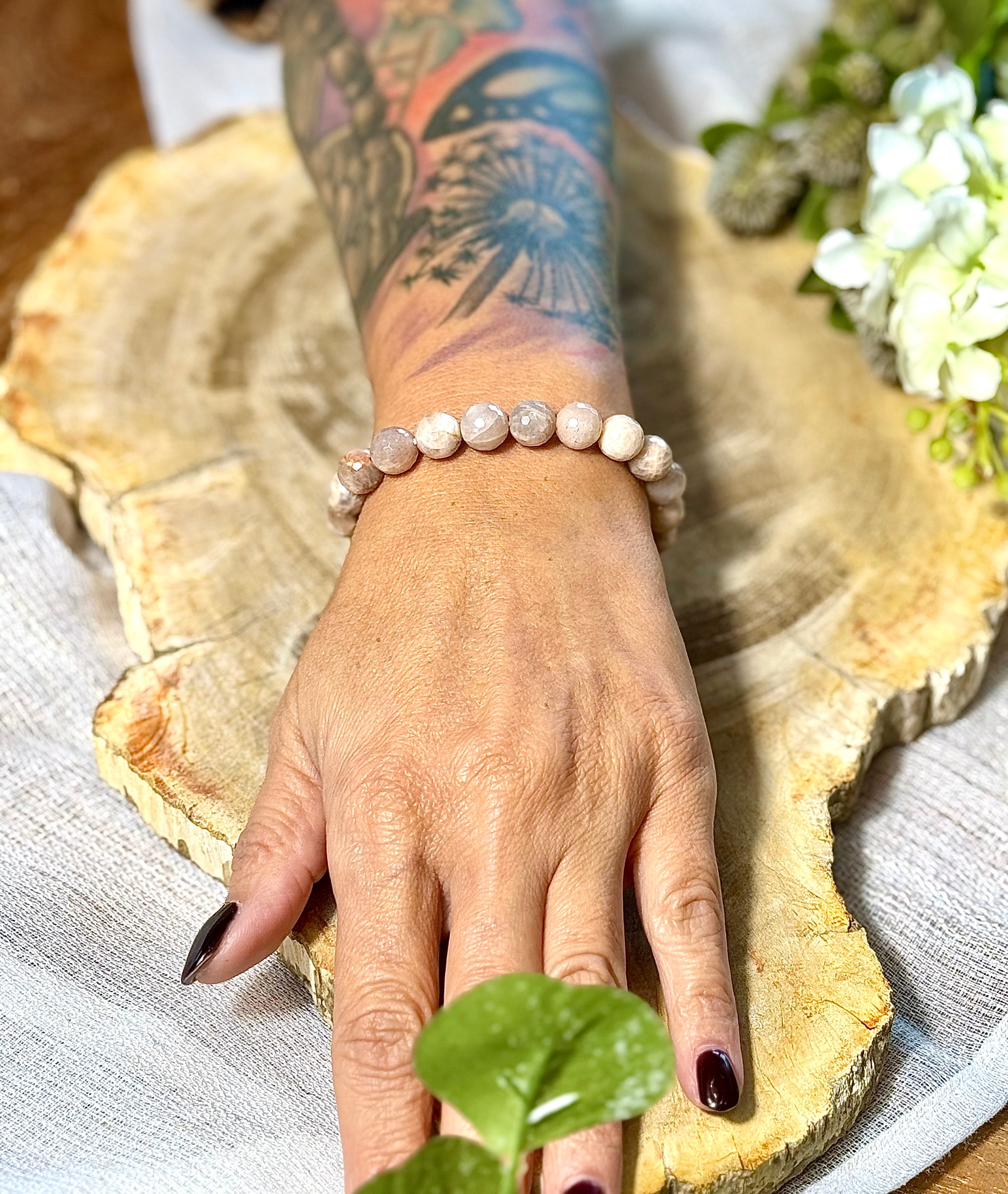 Mondstein braun | Armband (facettiert) mit runden Steinen (10mm)