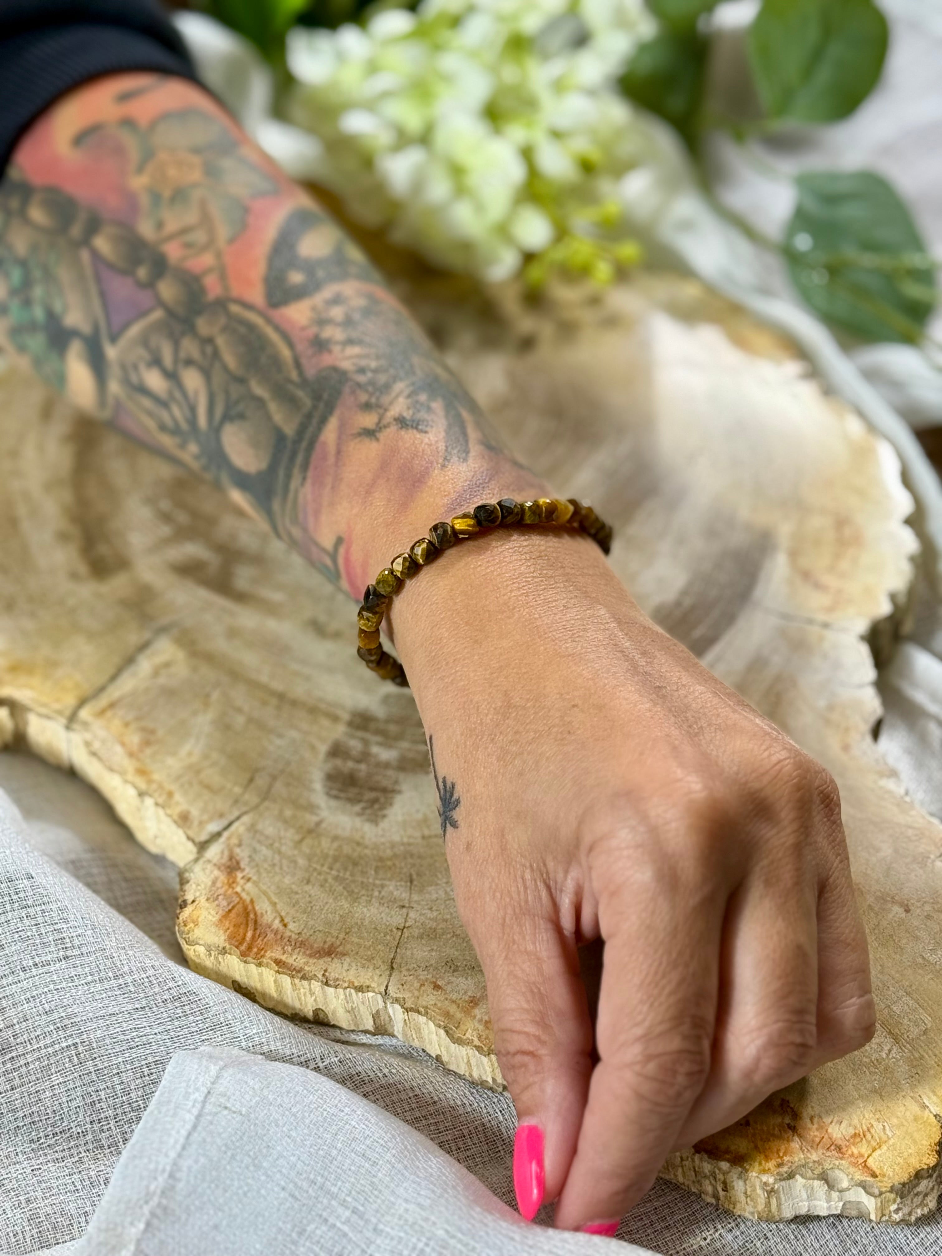Tigerauge | Armband (facettiert) eckige Steine