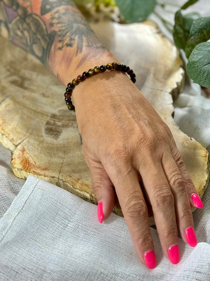 Tigerauge | Armband (rund) Mix mit kleinen Steinen (6mm)