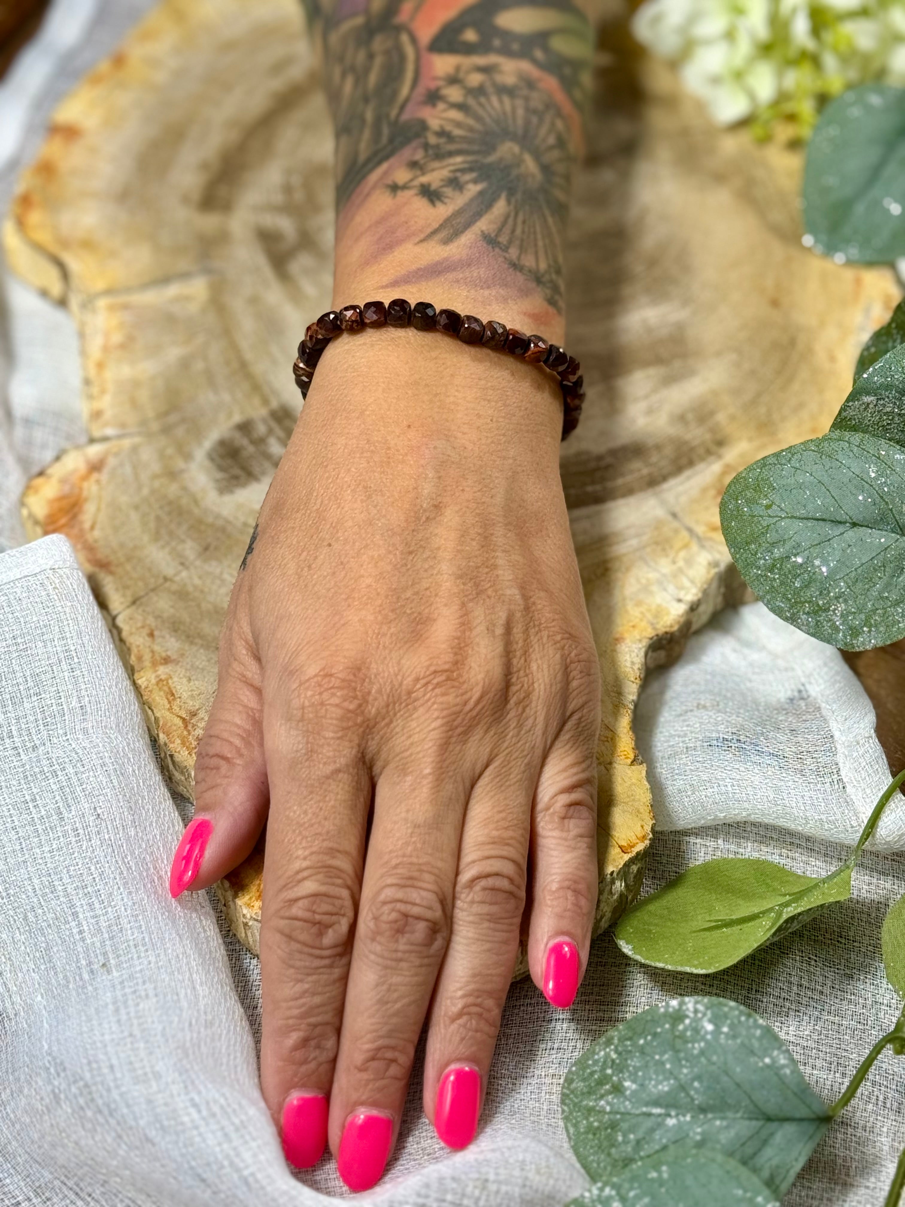 Rotes Tigerauge | Armband (facettiert) eckige Steine