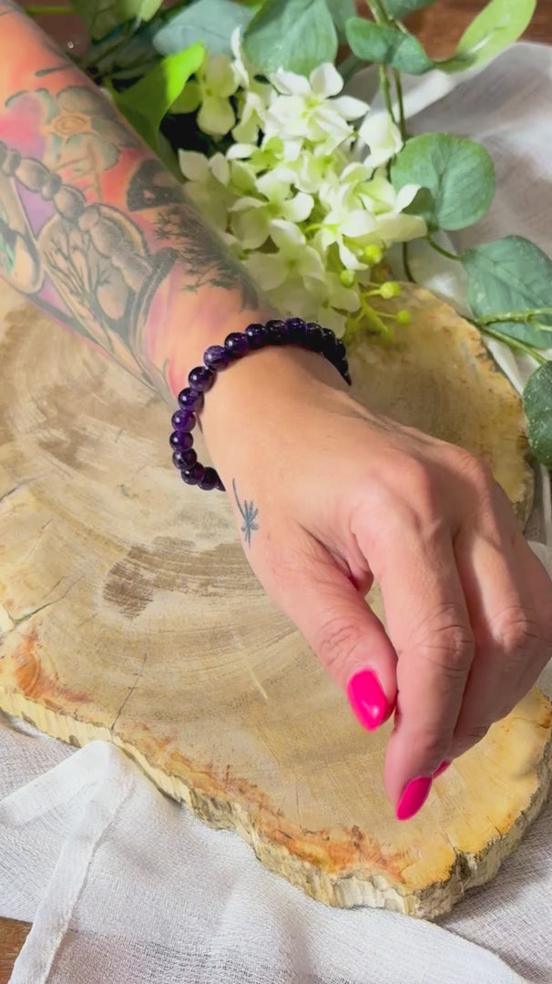 Amethyst | Armband (rund) dunkle Steine (8mm)