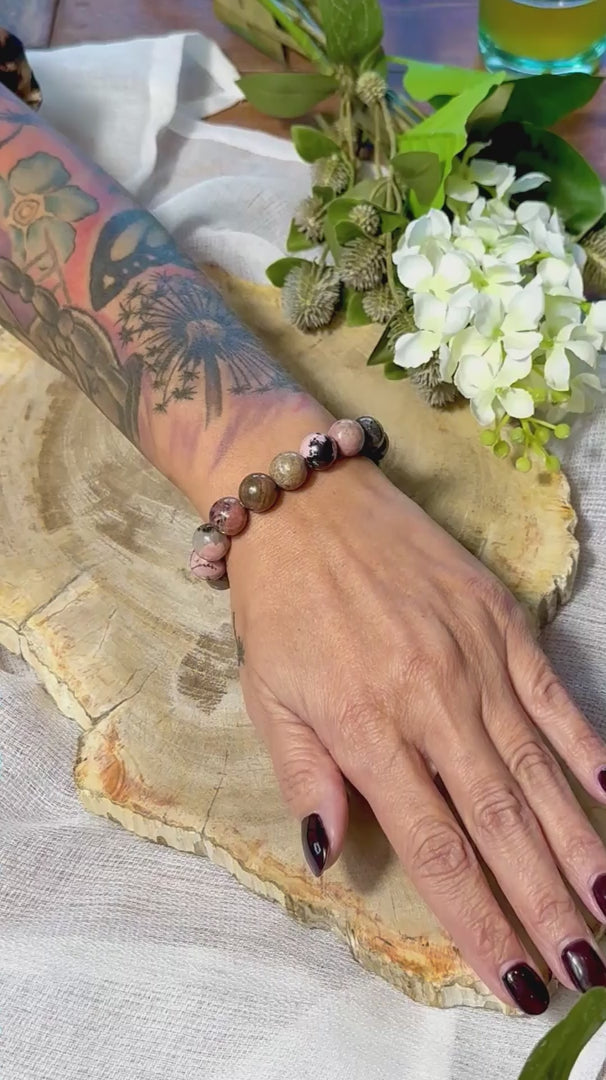 Rhodonit | Armband (rund) 12mm