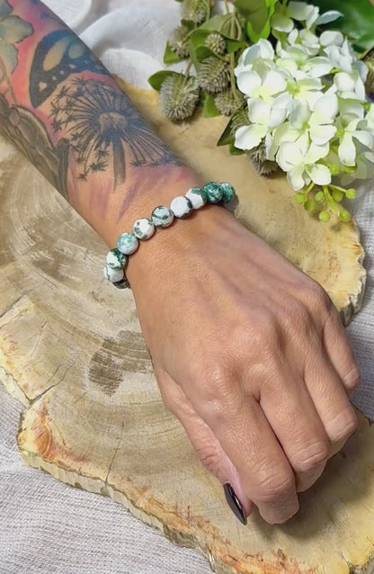 Moosachat | Armband (facettiert) mit hellen Steinen (10mm)