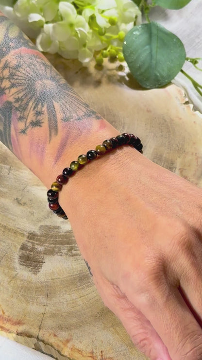 Tigerauge | Armband (rund) Mix mit kleinen Steinen (6mm)
