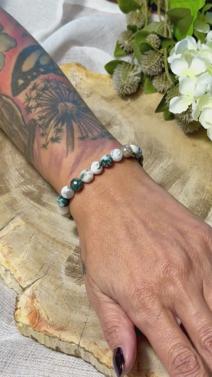 Moosachat | Armband (facettiert) mit hellen Steinen (8mm)
